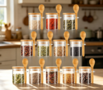 Glass Spice Jars 6 oz with Bamboo Lids & Wooden Spoons, 12-Pack