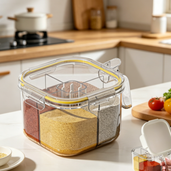 4-Compartment Clear Seasoning Box with Lids & Spoons