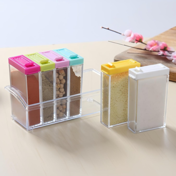 Rectangular Small Spice Jars with Tray, 6-Pack