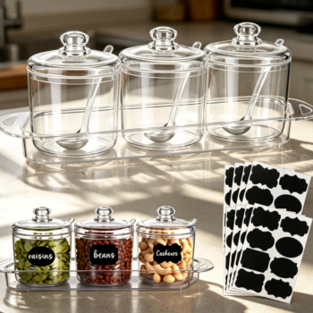 Acrylic Sugar Bowl 7 oz with Lid & Spoon, 3-Pack