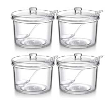 Acrylic Sugar Bowl 7.1 oz with Airtight Lid & Spoon, 4-Pack