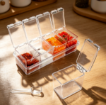 Clear Seasoning Box, Plastic Spice Jar with Lid & Spoon, 4-Pack