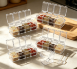 Acrylic Clear Seasoning Rack with Spoons & Lids, 4-Pack