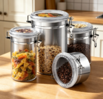 Stainless Steel Airtight Food Canister Set with Clear Lid, 4-Pack