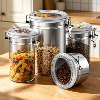 Stainless Steel Airtight Food Canister Set with Clear Lid, 4-Pack