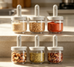 Glass Spice Jars 10.470ml with Adjustable Spoon & Airtight Lids