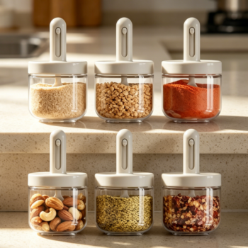 Glass Spice Jars 10.16 oz with Adjustable Spoon & Airtight Lids