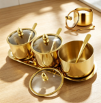 Stainless Steel Condiment Jars with Glass Lids & Spoon, 3-Pack