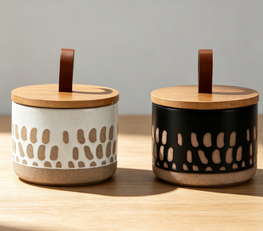 Ceramic Jar 5 oz with Airtight Lid, Spice Salt Butter, 2-Pack