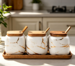 Marble Ceramic Seasoning Box for Salt Sugar Pepper, 3-Pack