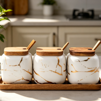 Marble Ceramic Seasoning Box for Salt Sugar Pepper, 3-Pack