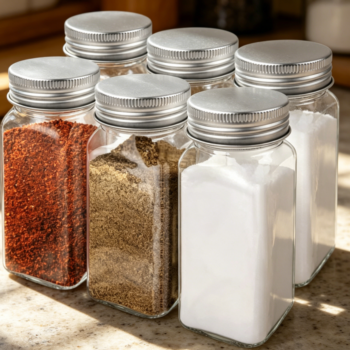 Glass Spice Bottles 4 oz with Shaker Lids, Square, 6-Pack