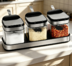 Glass Condiment Jar with Stainless Steel Lid & Spoon, 3-Pack