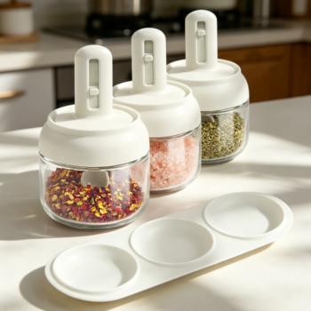 Glass Salt Container 10 oz with Lid & Retractable Spoon